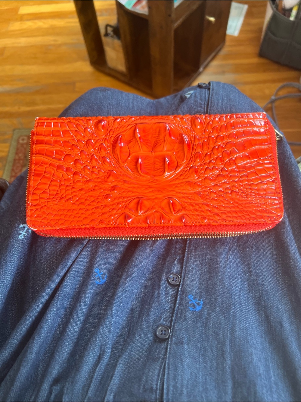 Brahmin Glossy orange Croc-Embossed Zip Wallet
